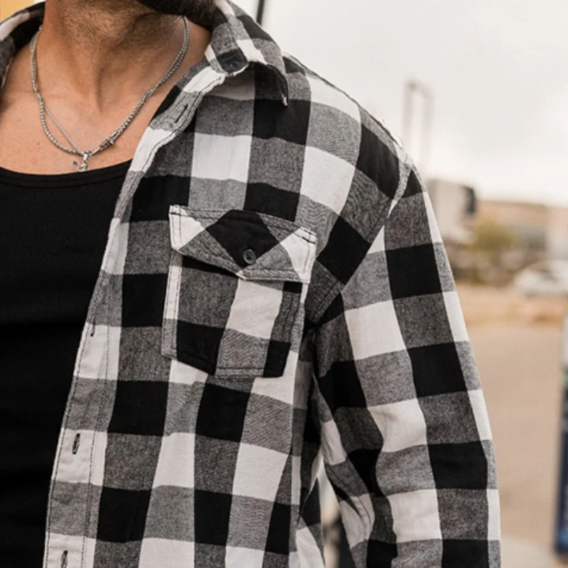 Blake | Men'S Retro Casual Handsome Plaid Motorcycle Style Lapel Long Sleeve Shirt - Image 3