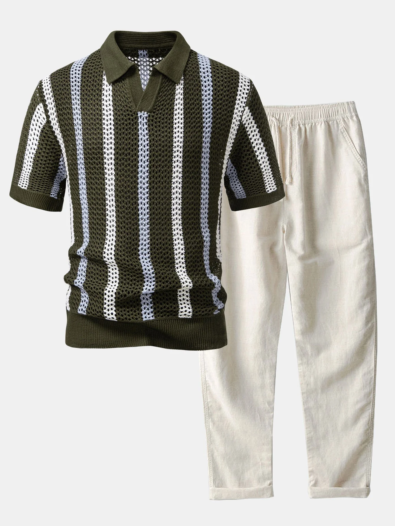 Hello Crochet Polo Shirt & Straight Linen Pants - Image 4