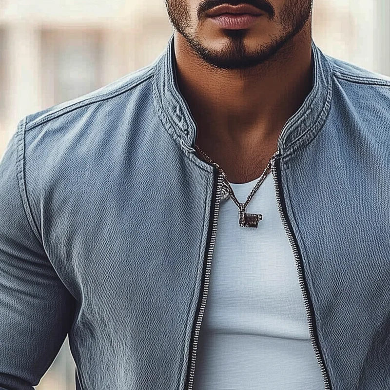 Herman | Men'S Vintage Washed Denim Biker Zip-Up Jacket - Image 4
