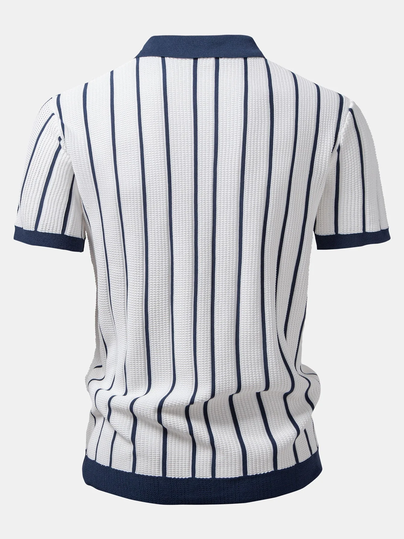 hola Striped knit shirt with buttons & straight linen pants - Image 3