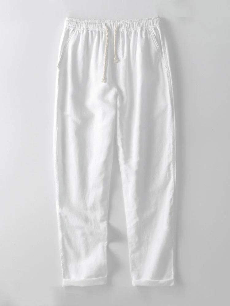 hola Striped knit shirt with buttons & straight linen pants - Image 4