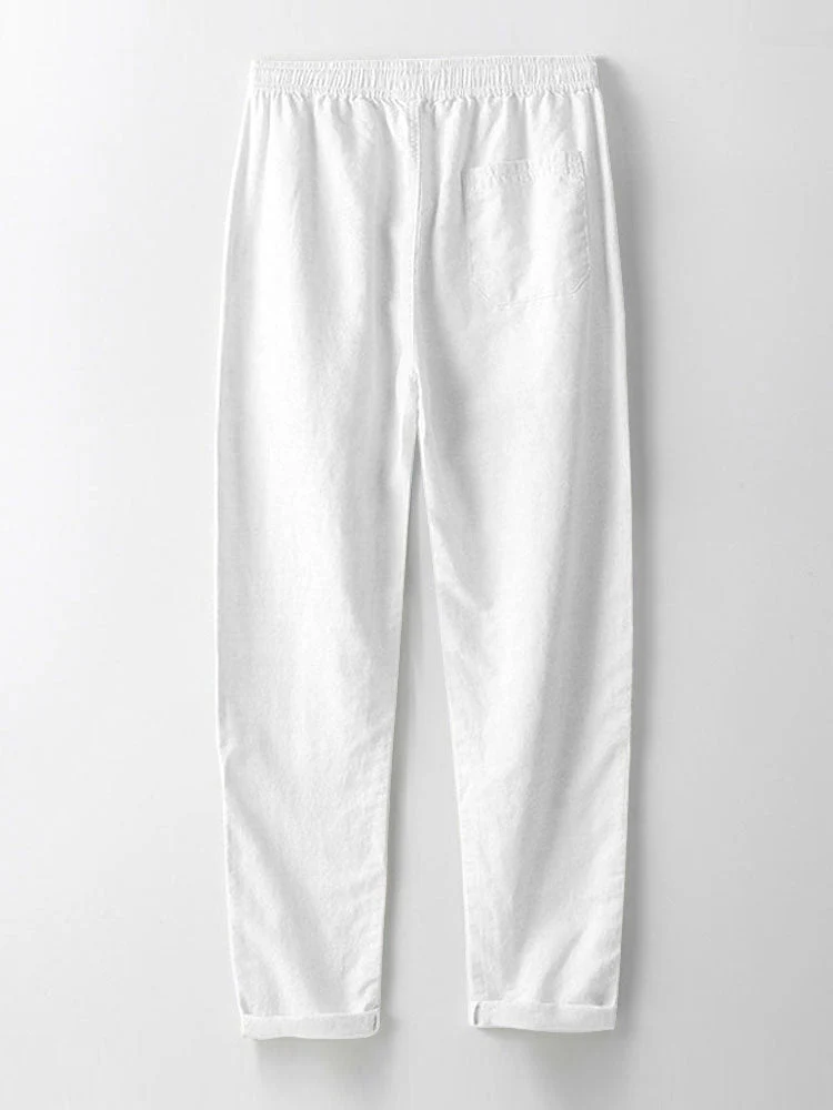 hola Striped knit shirt with buttons & straight linen pants - Image 5