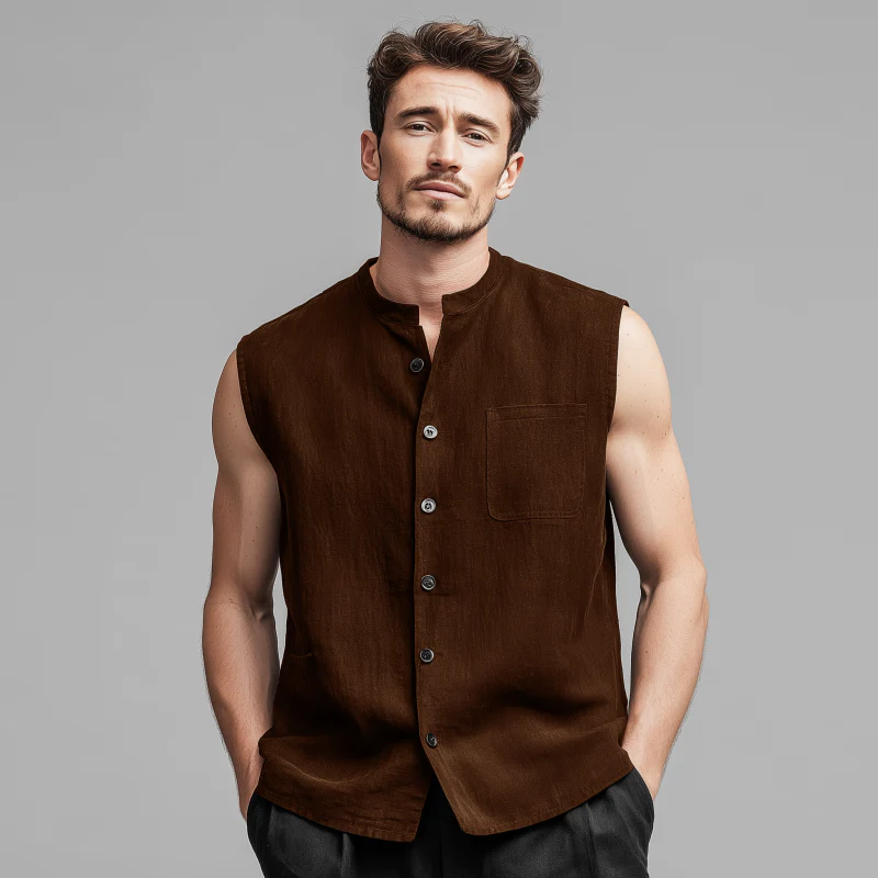 Jack | Men'S Vintage Faux Suede Stand Collar Single Breasted Patch Pocket Loose Sleeveless Shirt - Image 6