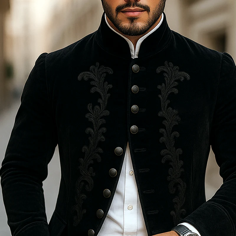 Jamie | Men'S Vintage Embroidered Stand Collar Single Breasted Jacket - Image 3
