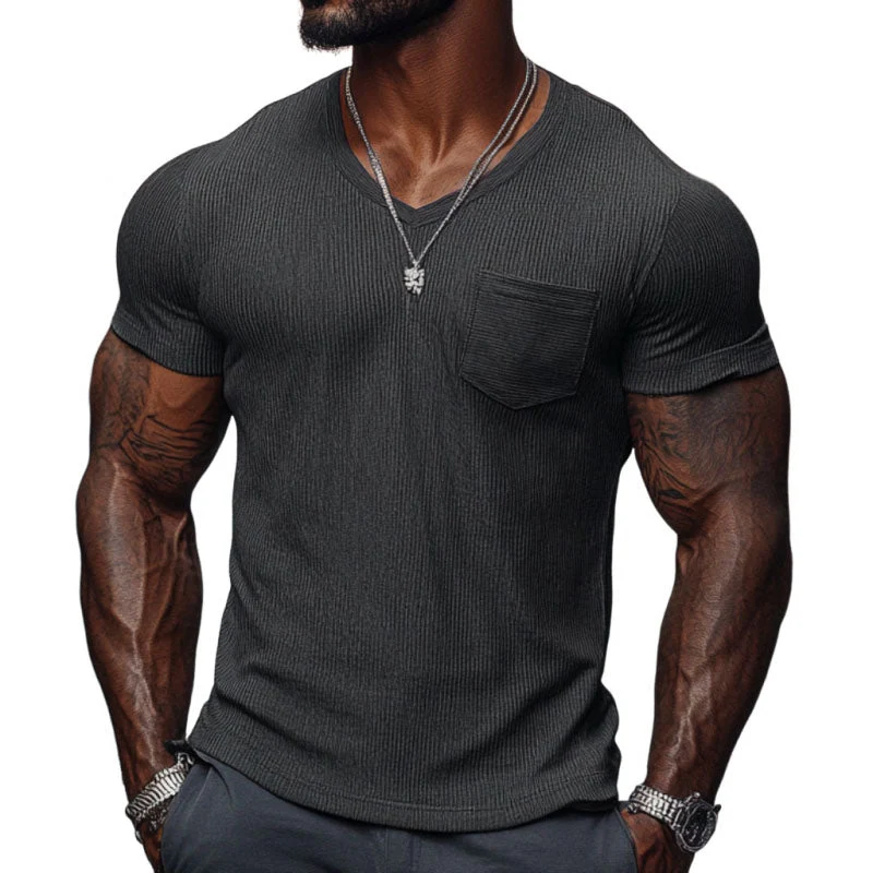 Men's Casal Ribbed Cotn Blend V-neck SliFit Short-sleeved T-shirt - Image 7