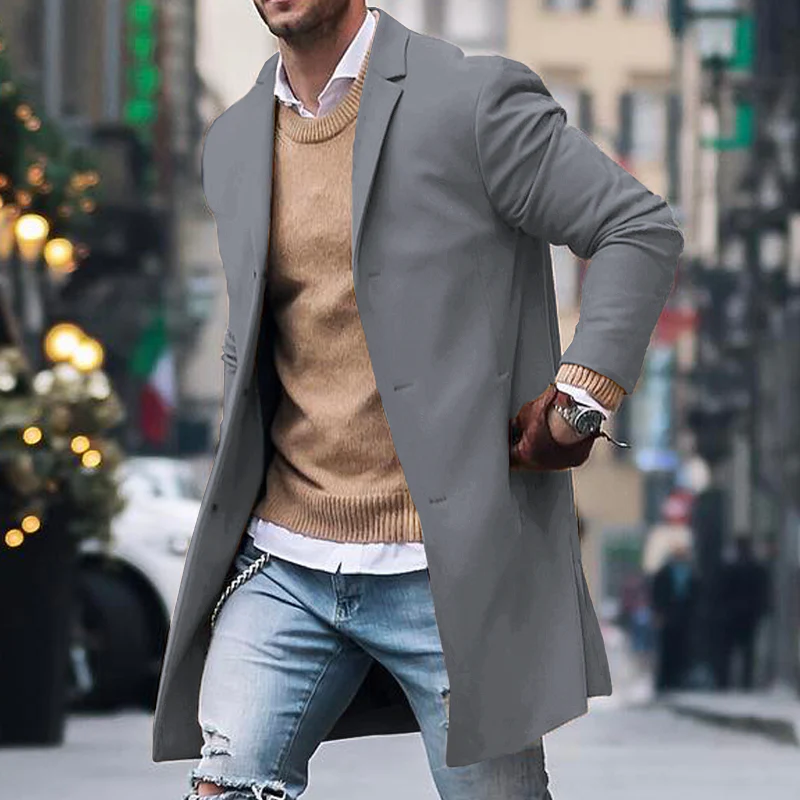 Men's Notch Lapel Single Breasted Mid-length Coat - Image 5