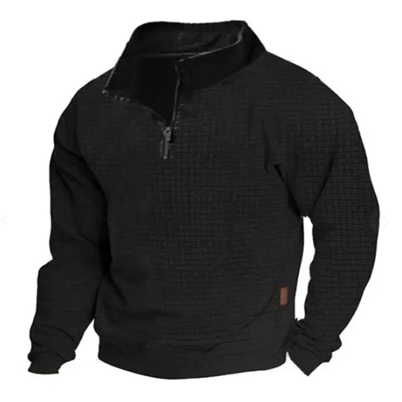 Men's Otdoor Cotn Blend Waffle Stand Collaripper Long Sleeve Sweatshirt - Image 3