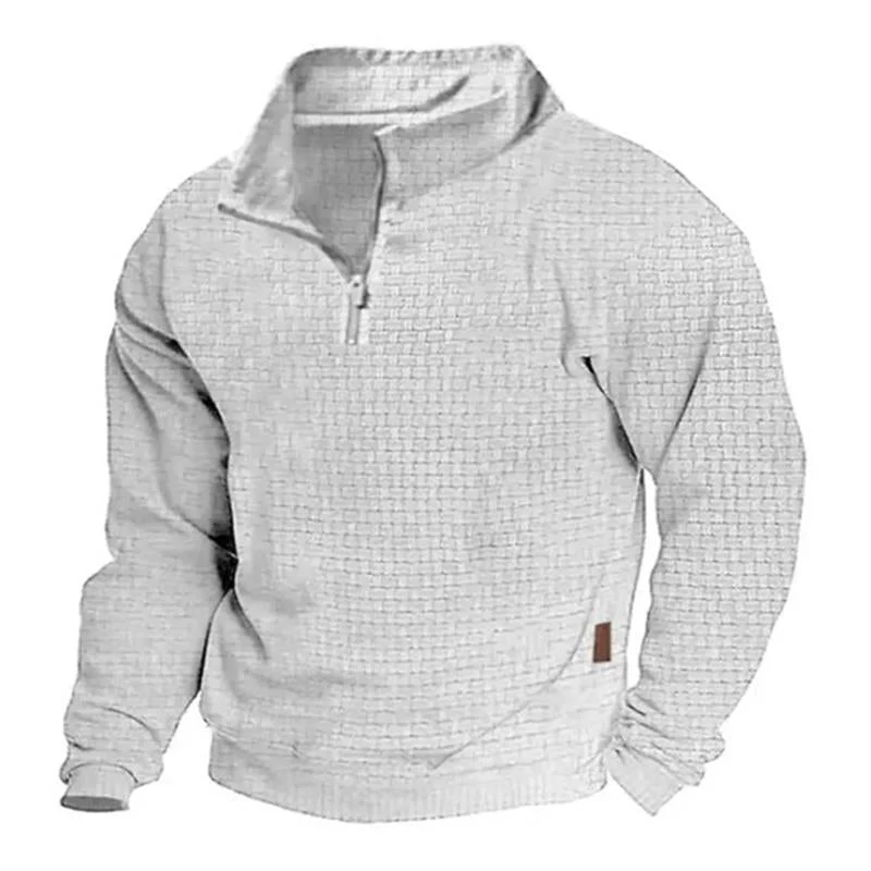 Men's Otdoor Cotn Blend Waffle Stand Collaripper Long Sleeve Sweatshirt - Image 5