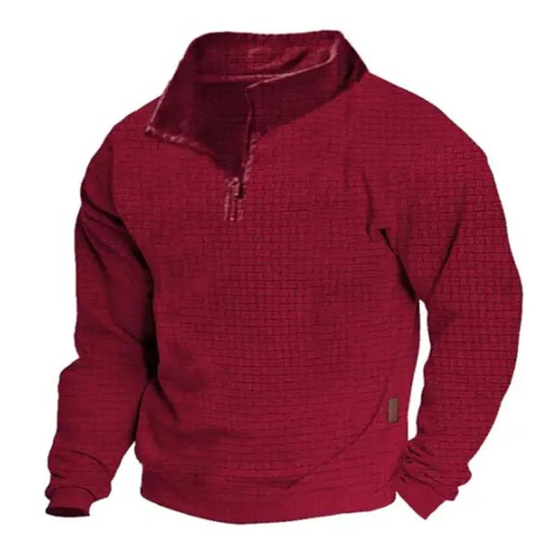 Men's Otdoor Cotn Blend Waffle Stand Collaripper Long Sleeve Sweatshirt - Image 7