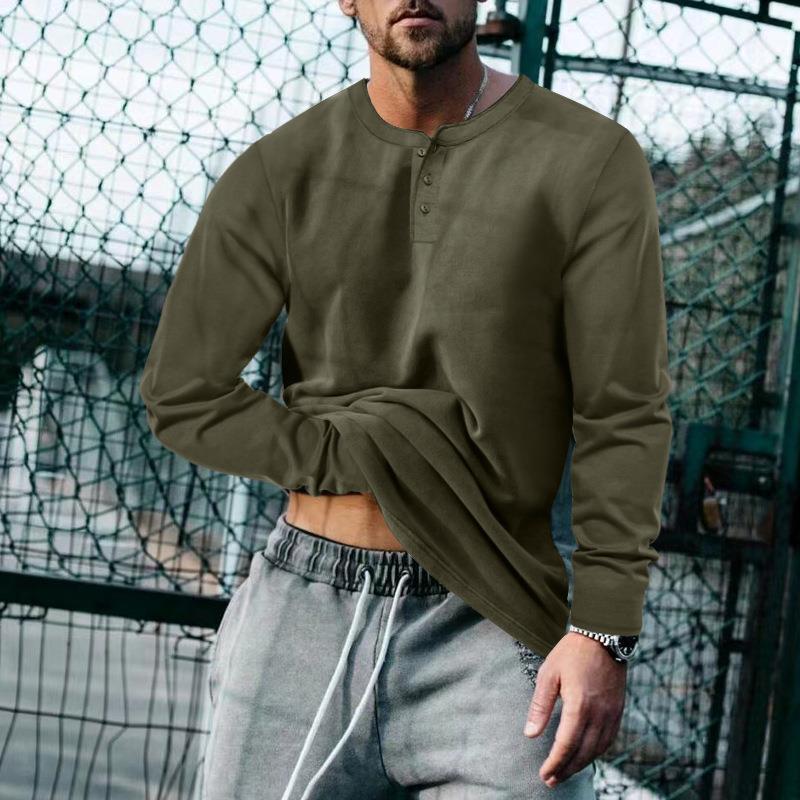 Men's Vine Solid Henley Collar Long Sleeve T-Shirt - Image 3
