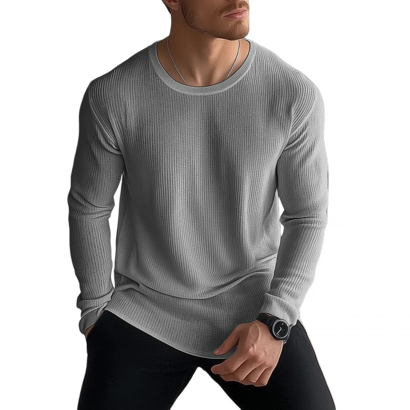 Rodrigo | Men'S Casual Solid Color Breathable Knitted Round Neck Loose Long Sleeve Sweater T-Shirt - Image 3
