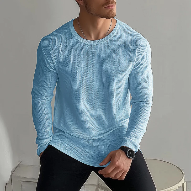 Rodrigo | Men'S Casual Solid Color Breathable Knitted Round Neck Loose Long Sleeve Sweater T-Shirt - Image 4