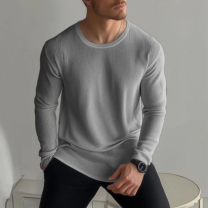 Rodrigo | Men'S Casual Solid Color Breathable Knitted Round Neck Loose Long Sleeve Sweater T-Shirt - Image 6