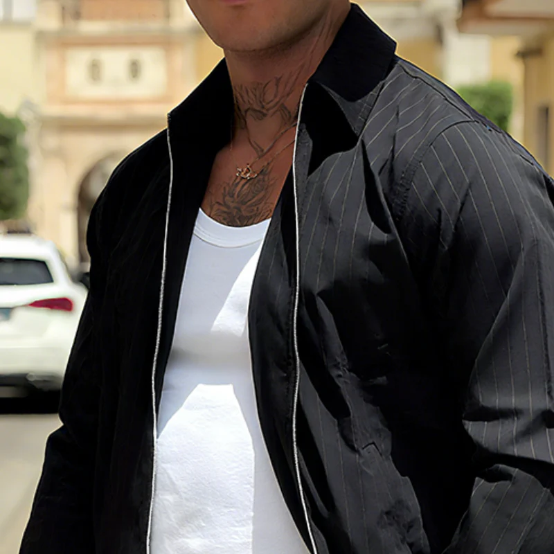 Travis | Men'S Vintage Casual Lapel Striped Zipper Jacket - Image 3